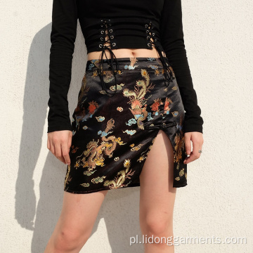 Modna dzielona strona mini krótka satynowa spódnica